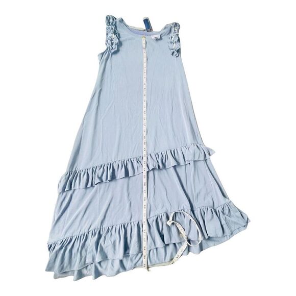 Violet Weekend Dusty Blue Rhinestone & Pearl Sleeve Ruffle Dress Size Small - Picture 8 of 9